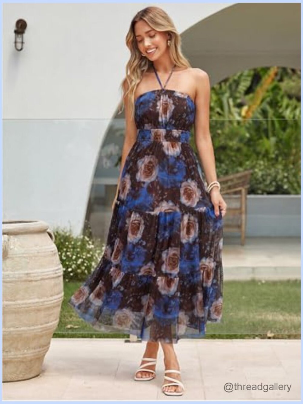 Strapless Boho Maxi Dress with Mesh Layers for Summer Beach Wedding - Picture 5 of 7
